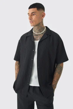 boohooMAN Tall Pinstripe Revere Shirt & Relaxed Trouser Set | UK| Trousers|Sets & Co-Ords