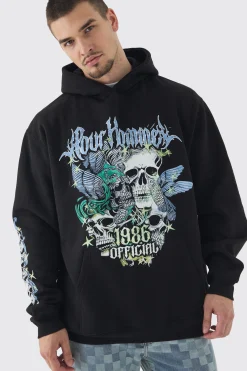 boohooMAN Tall Pour Homme Butterfly Print Oversized Hoodie In | UK| Hoodies & Sweatshirts