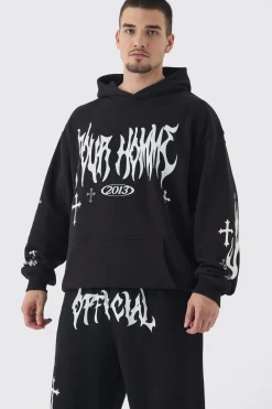 boohooMAN Tall Pour Homme Cross Print Oversized Tracksuit In | UK| Tracksuits