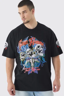 Tall Pour Homme Skull Print Oversized T-shirt In | UK^boohooMAN Best