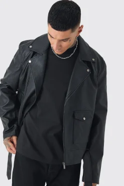 boohooMAN Tall PU Biker Jacket In | UK| Coats & Jackets