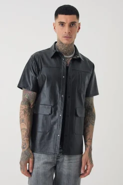 boohooMAN Tall PU Utility Pocket Shirt | UK| Shirts