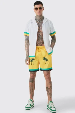 boohooMAN Tall Regular Resort Print Shirt & Swim Short Set In | UK| Sets & Co-Ords