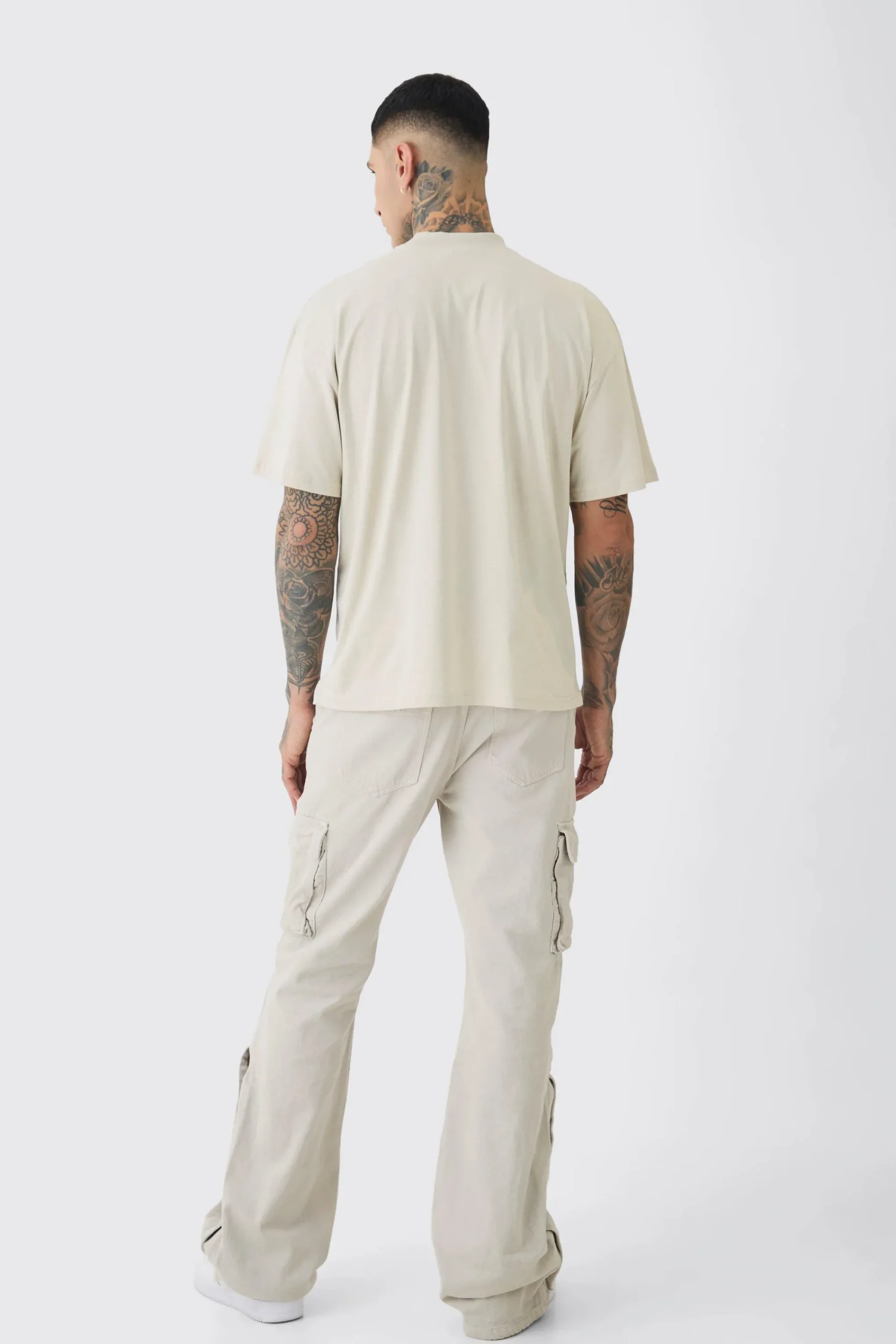boohooMAN Tall Relaxed Flare Overdye Popper Hem Cargo Trouser In | UK| Trousers|Cargos