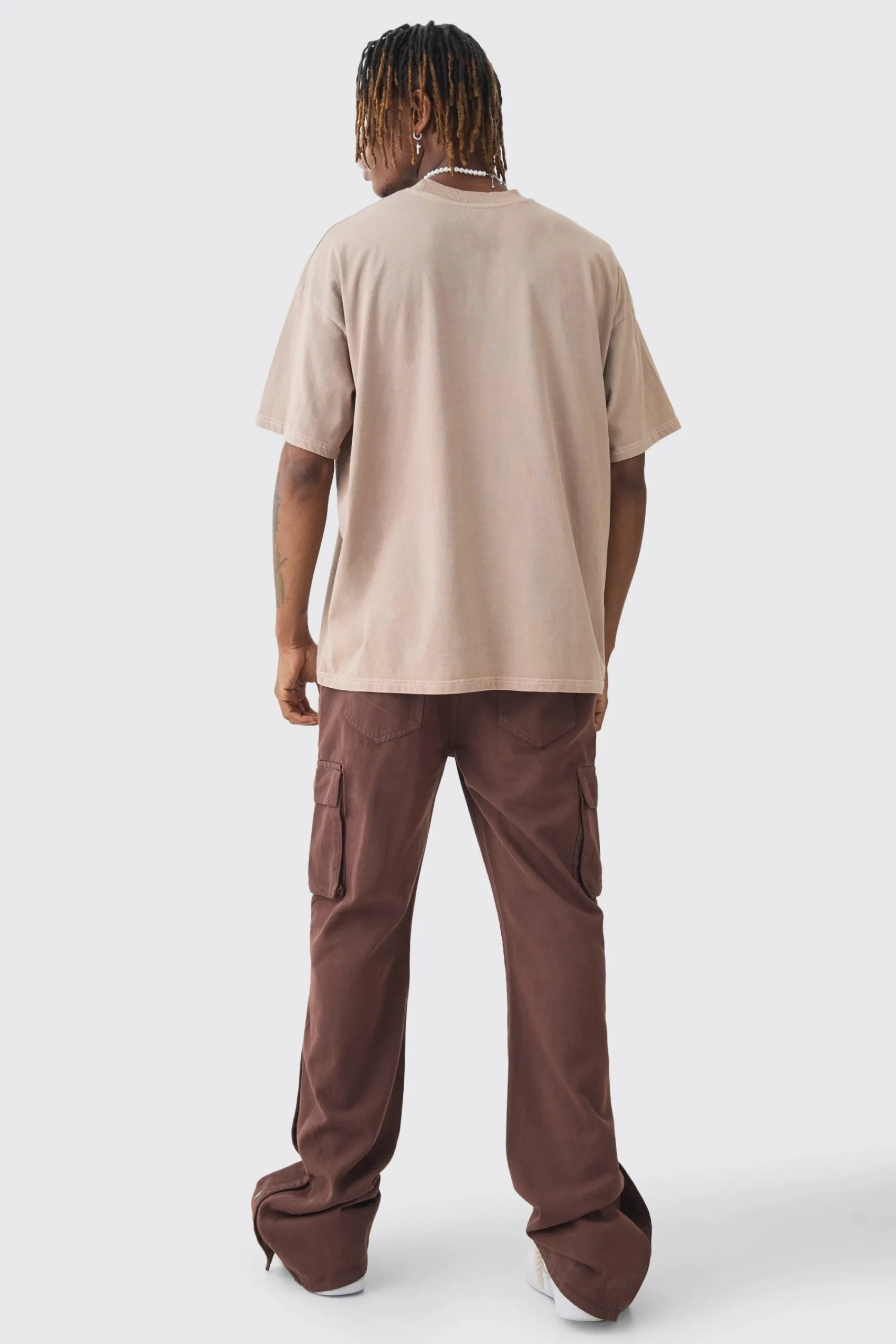 boohooMAN Tall Relaxed Flare Overdye Popper Hem Cargo Trouser In | UK| Trousers|Cargos