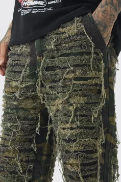 boohooMAN Tall Relaxed Heavily Distressed Camo Trouser | UK| Trousers