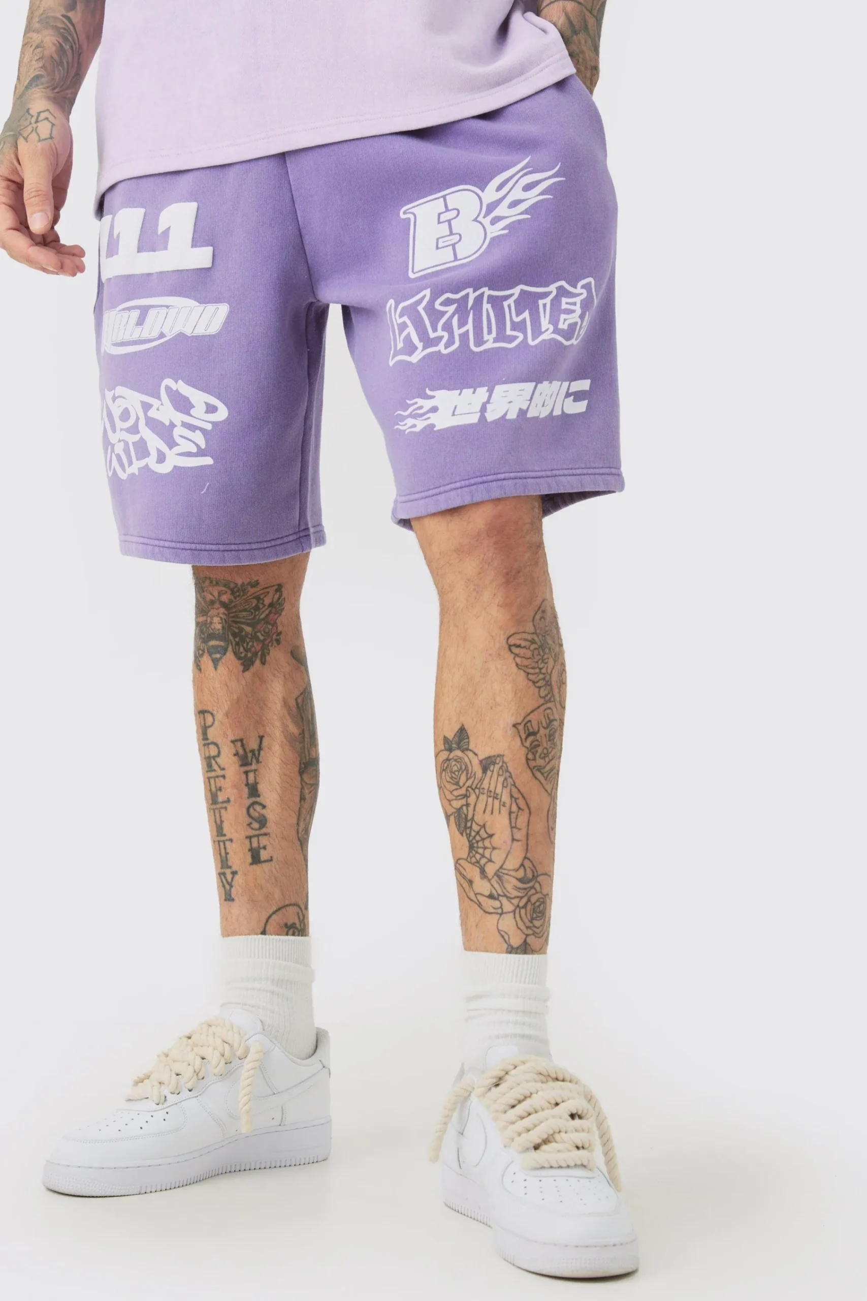 boohooMAN Tall Relaxed Moto Puff Print Washed Shorts | UK| Shorts