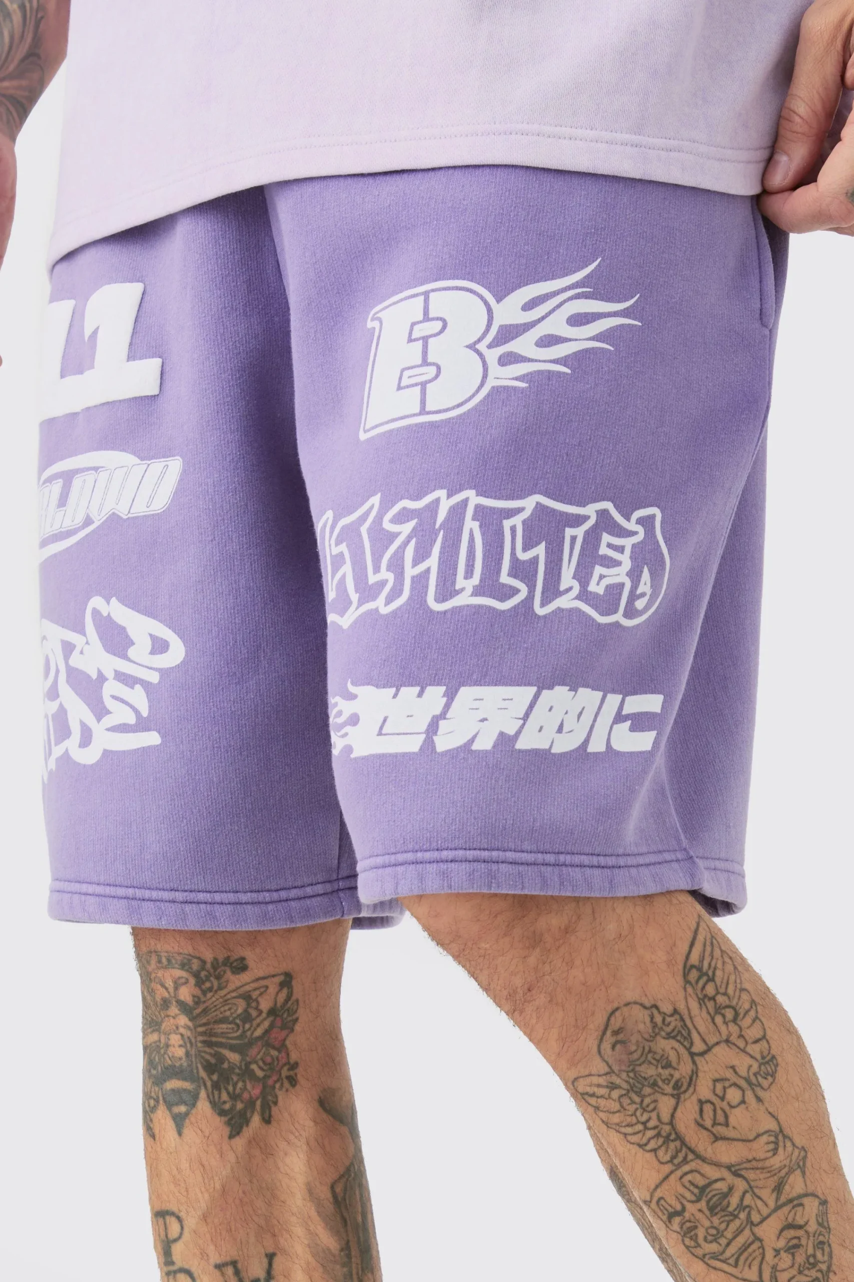 boohooMAN Tall Relaxed Moto Puff Print Washed Shorts | UK| Shorts