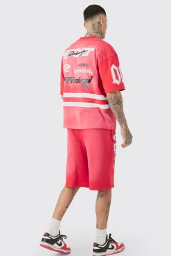 boohooMAN Tall Relaxed Washed Applique Moto Jersey Shorts | UK| Shorts