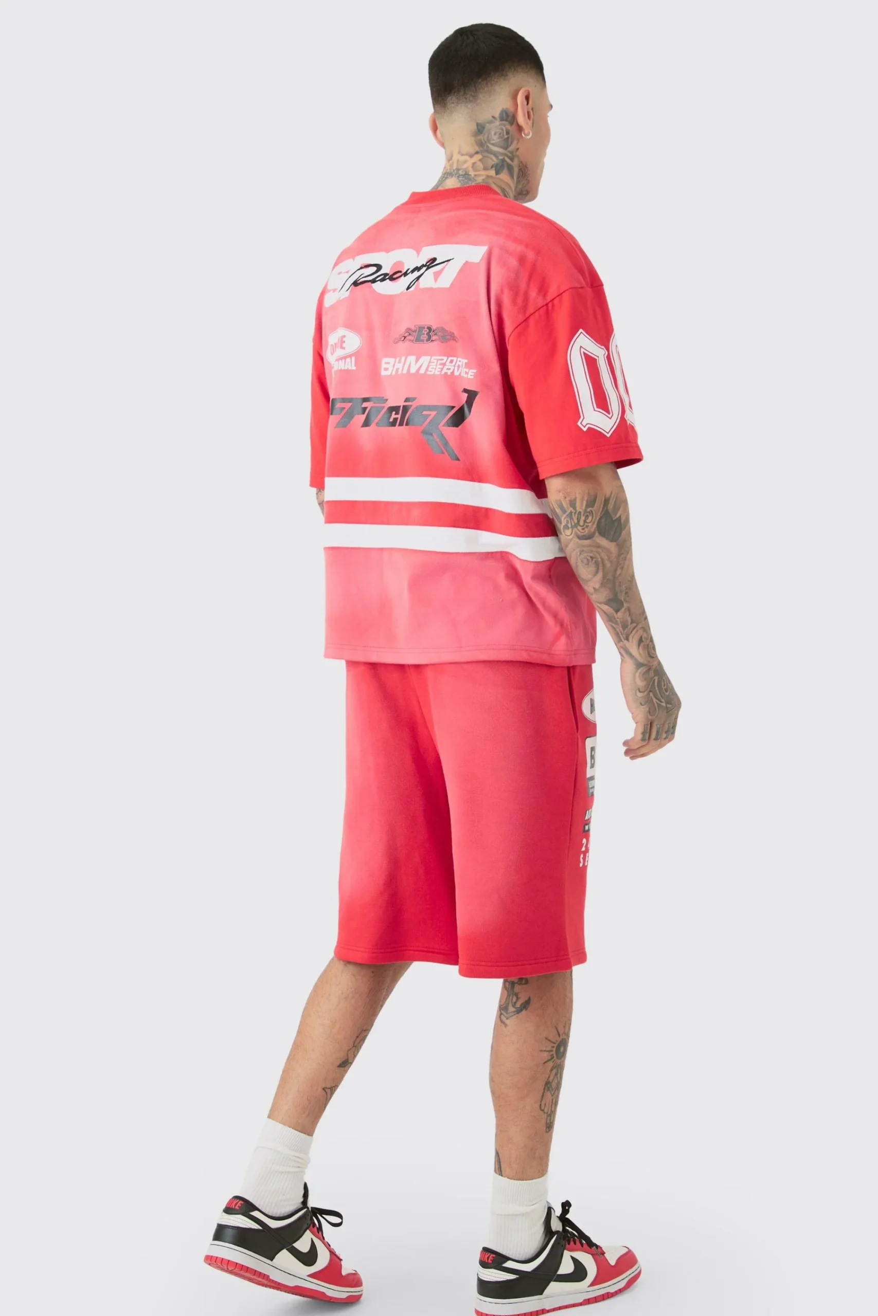 boohooMAN Tall Relaxed Washed Applique Moto Jersey Shorts | UK| Shorts