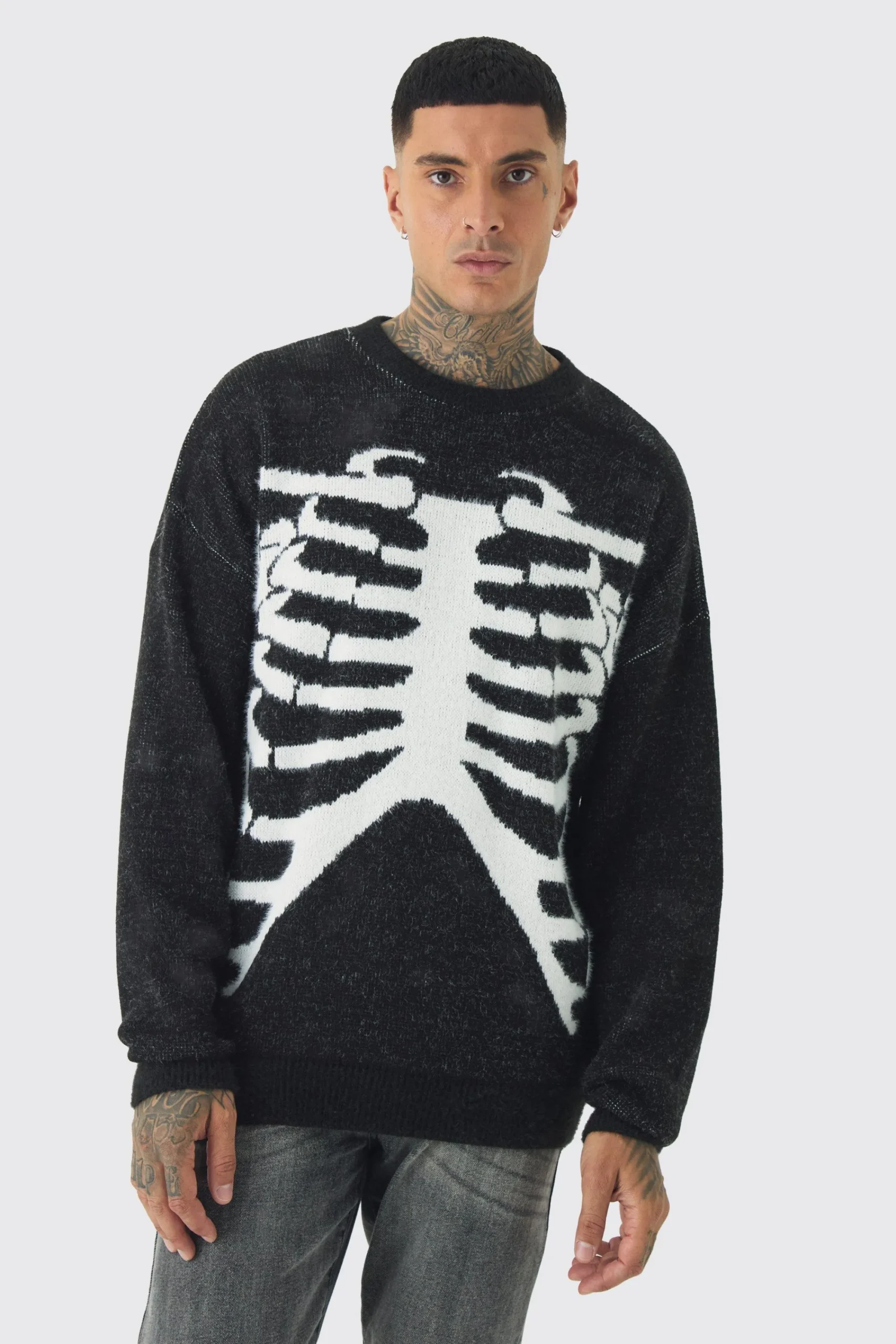 boohooMAN Tall Rib Cage Oversized Knitted Jumper | UK| Knitwear