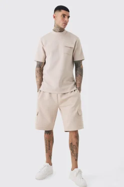 boohooMAN Tall Scuba Extended Neck Pocket T-shirt & Cargo Short Set | UK| Shorts|Tracksuits