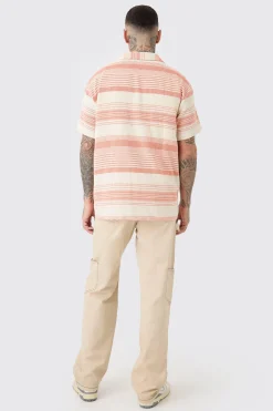 boohooMAN Tall Short Sleeve Oversized Textured Stripe Shirt In | UK| Shirts