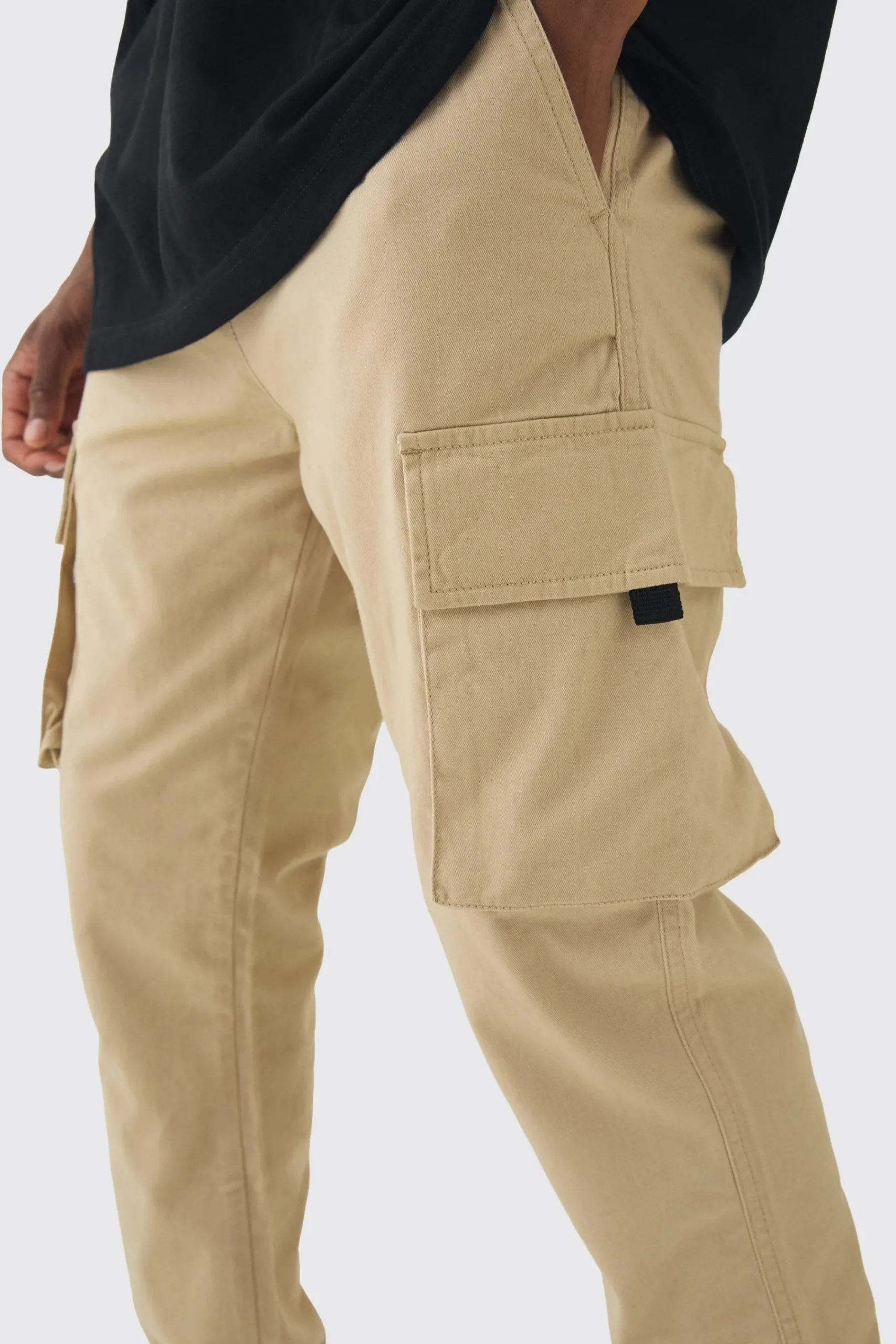 boohooMAN Tall Skinny Fit Elasticated Waist Cuffed Cargo Trousers | UK| Trousers|Cargos