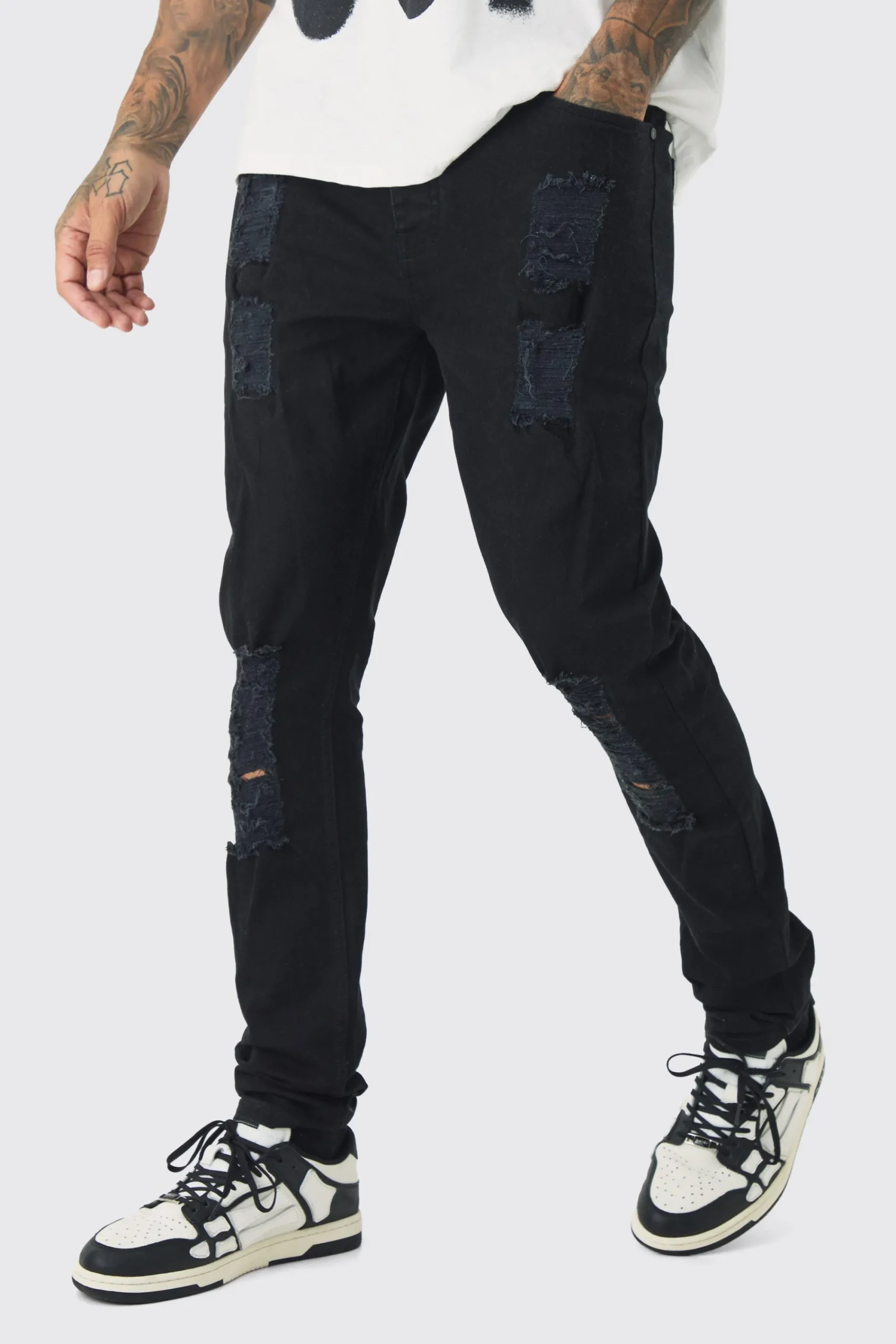 boohooMAN Tall Skinny Jeans With All Over Rips | UK| Trousers|Jeans