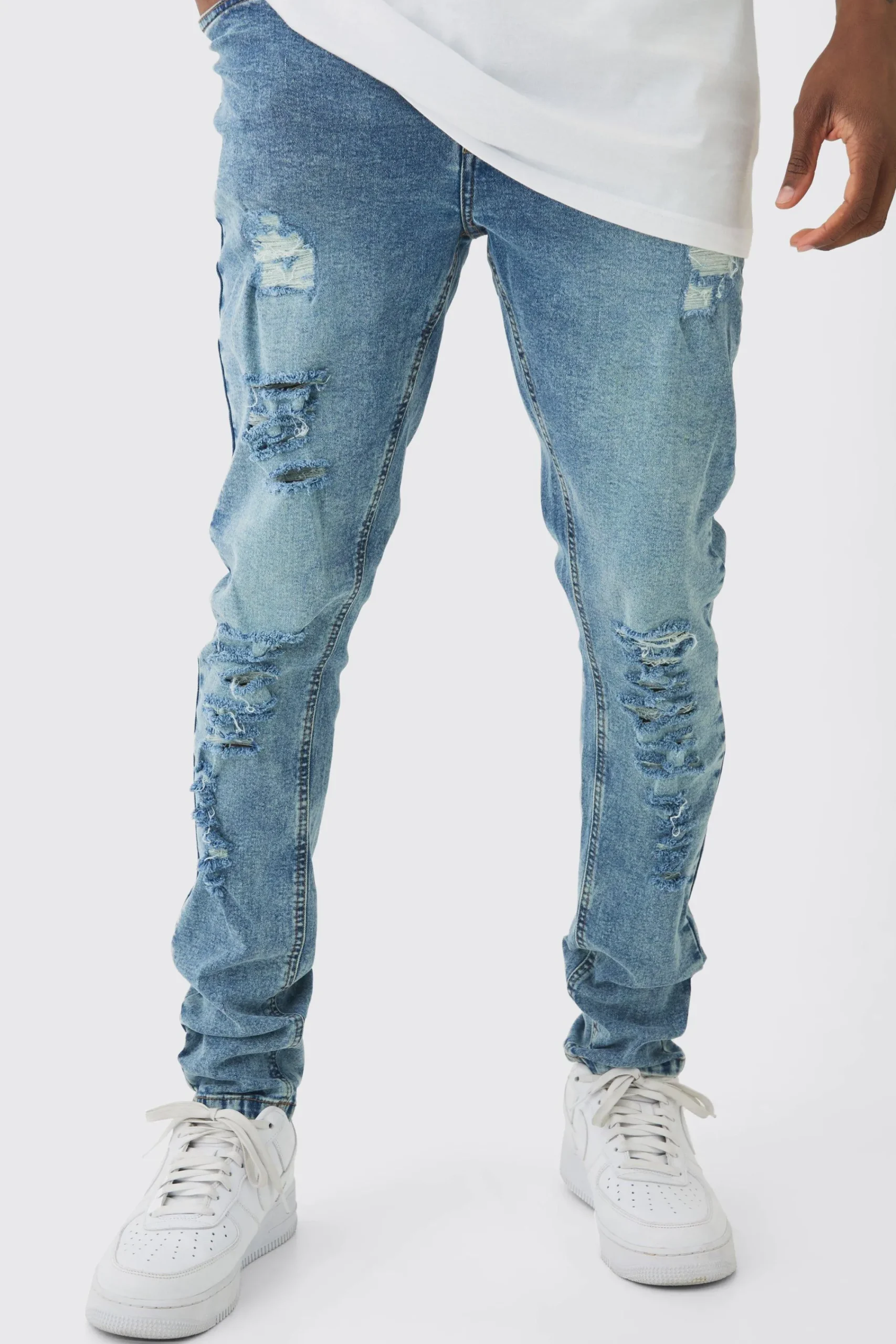 boohooMAN Tall Skinny Jeans With All Over Rips | UK| Trousers|Jeans