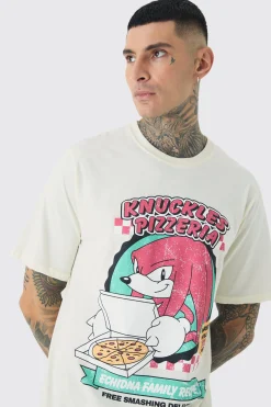 Tall Sonic Knuckles License Print T-shirt In White | UK^boohooMAN Outlet