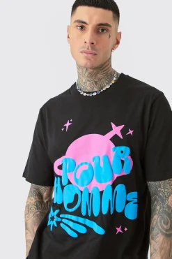 Tall Space Pour Homme Puff Print T-shirt In | UK^boohooMAN Online