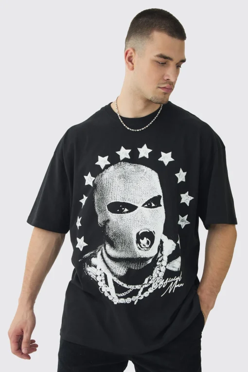 Tall Star Balaclava Graphic Oversized T-Shirt | UK^boohooMAN Hot