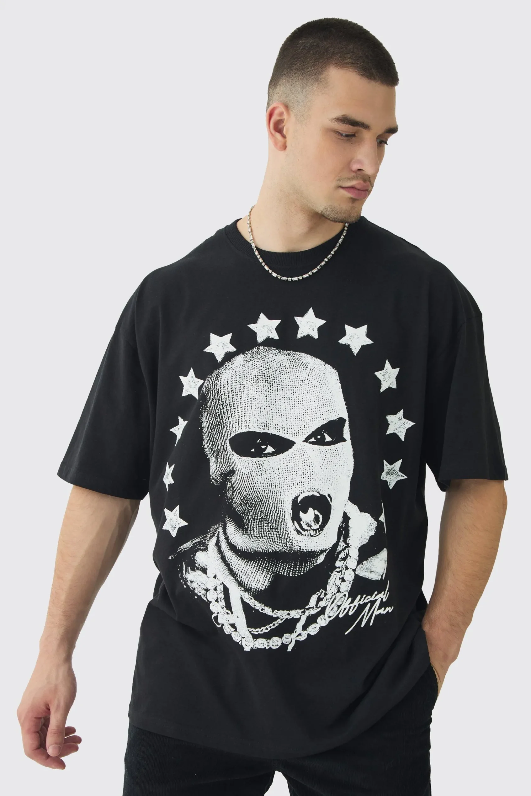 Tall Star Balaclava Graphic Oversized T-Shirt | UK^boohooMAN Hot