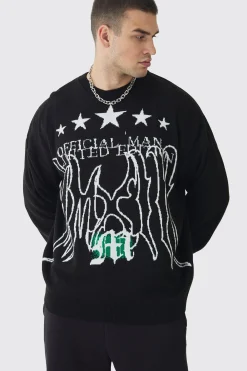 boohooMAN Tall Star Graphic Crew Neck Jumper | UK| Knitwear