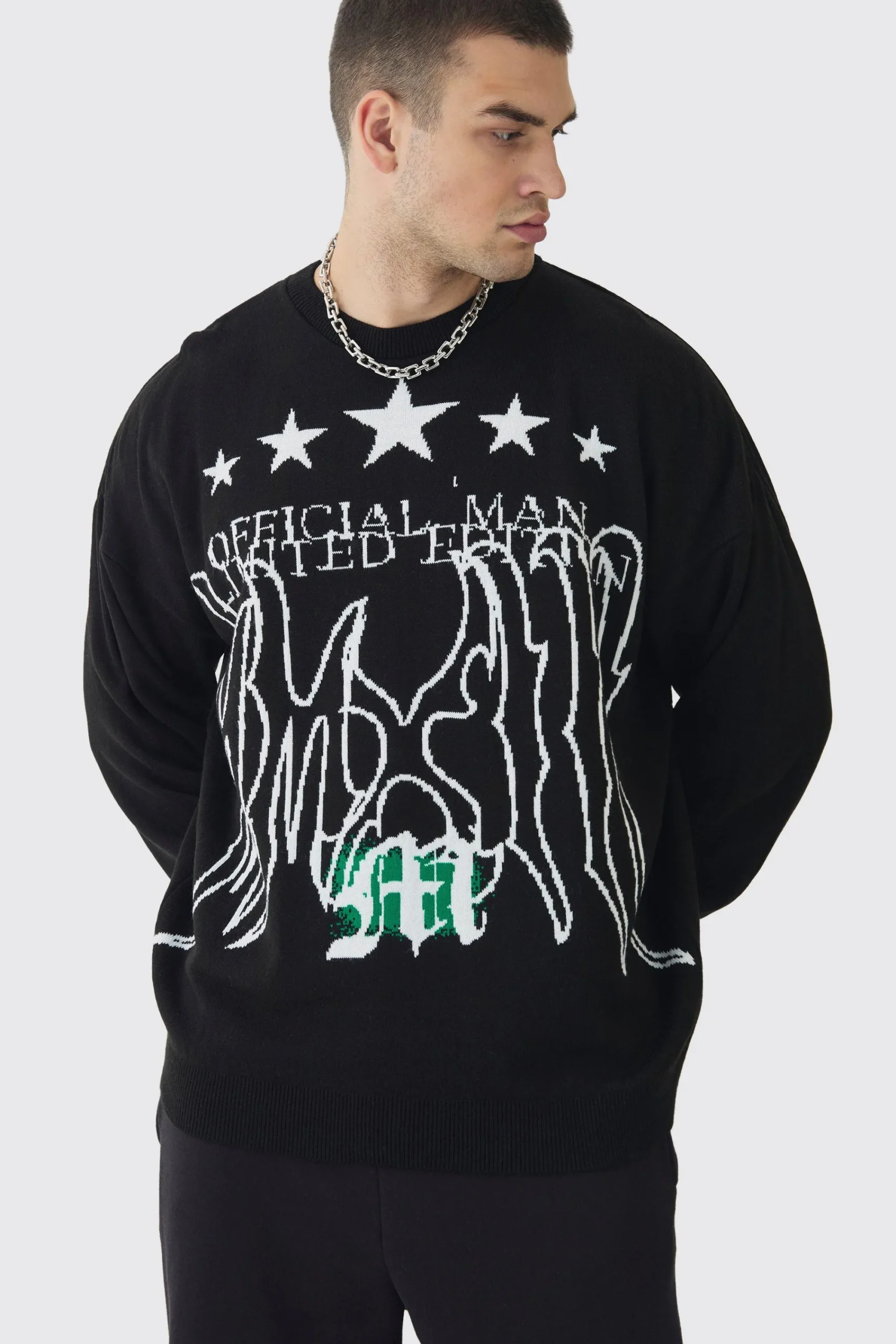 boohooMAN Tall Star Graphic Crew Neck Jumper | UK| Knitwear