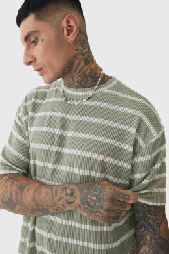 Tall Stripe Knit Relaxed T-shirt | UK^boohooMAN Hot