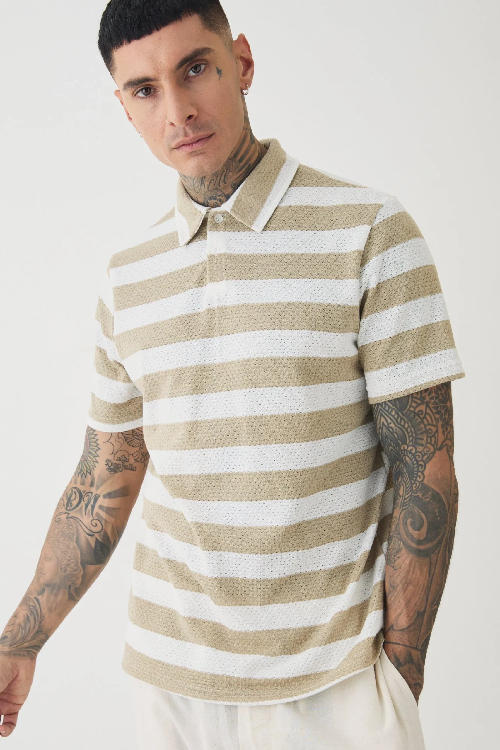 Tall Textured Stripe Polo | UK^boohooMAN Outlet