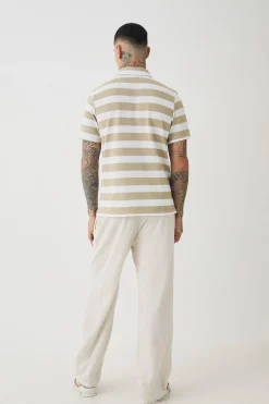 Tall Textured Stripe Polo | UK^boohooMAN Outlet