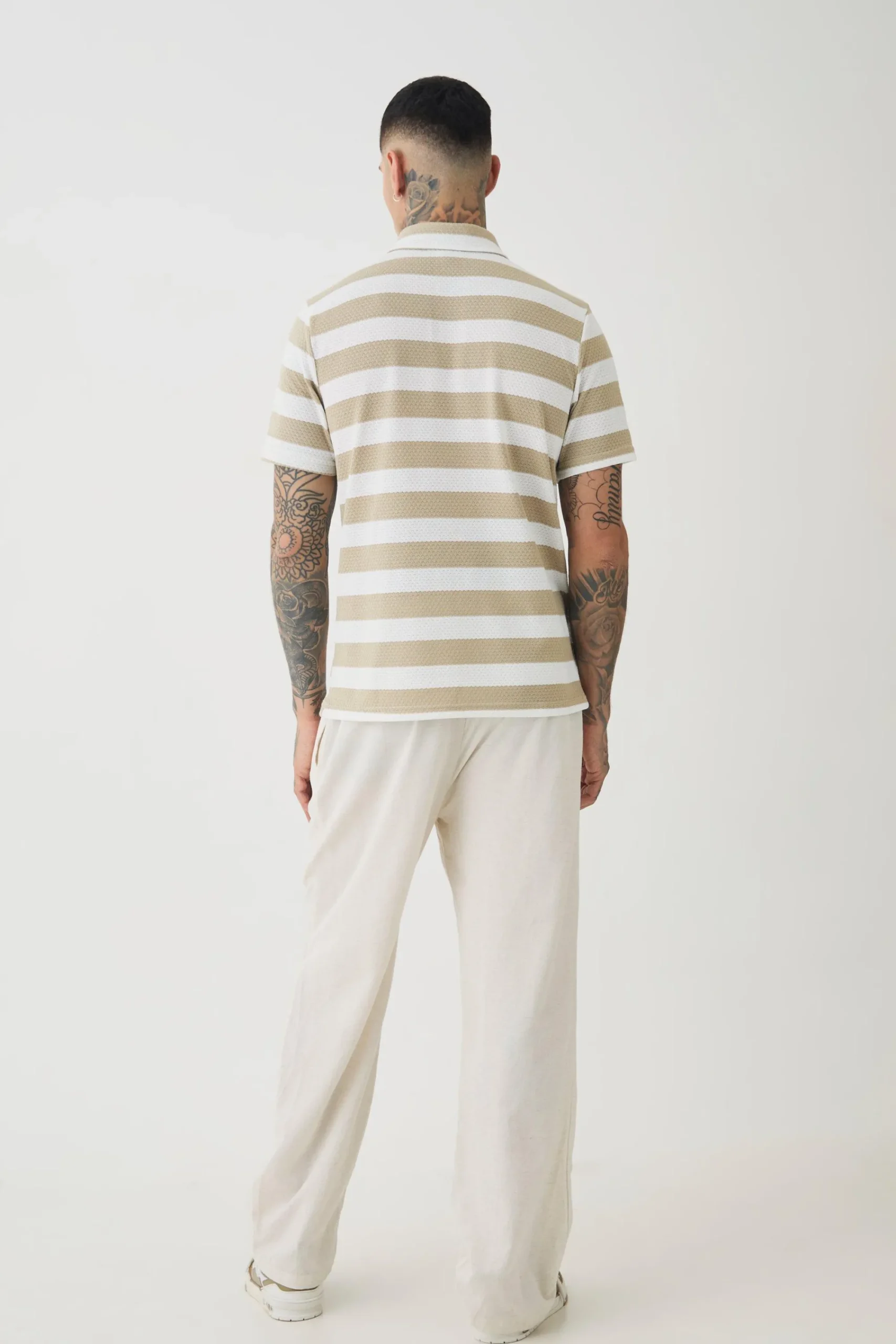 Tall Textured Stripe Polo | UK^boohooMAN Outlet