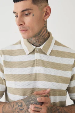 Tall Textured Stripe Polo | UK^boohooMAN Outlet