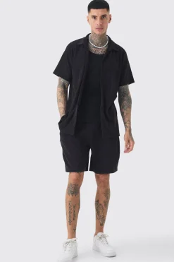 boohooMAN Tall Towelling Shirt & Short Set In | UK| Tracksuits