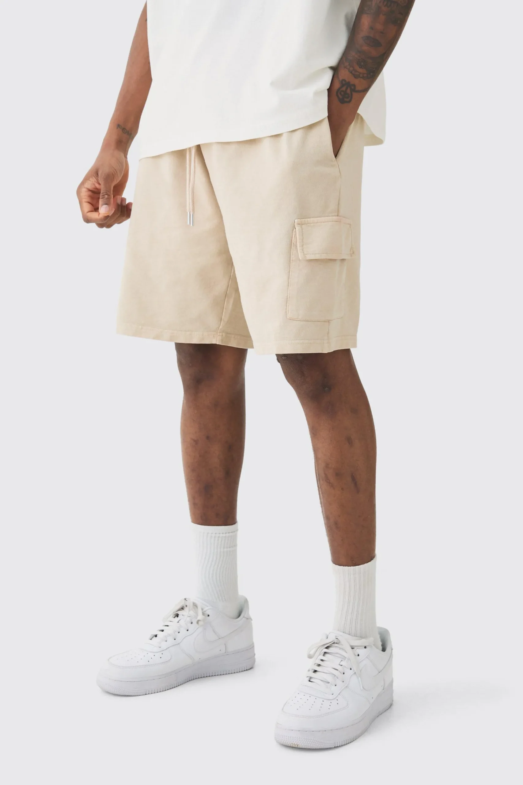 boohooMAN Tall Washed Relaxed Jersey Cargo Shorts | UK| Shorts