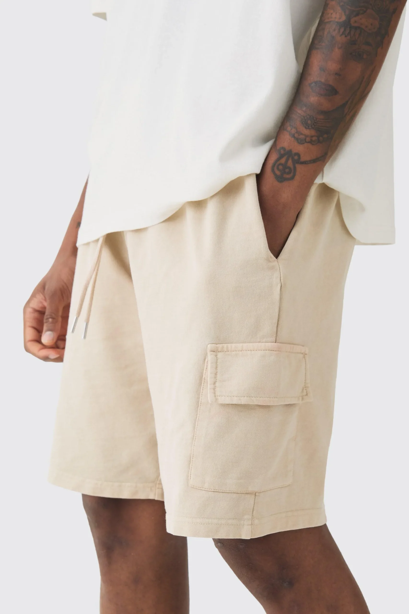 boohooMAN Tall Washed Relaxed Jersey Cargo Shorts | UK| Shorts