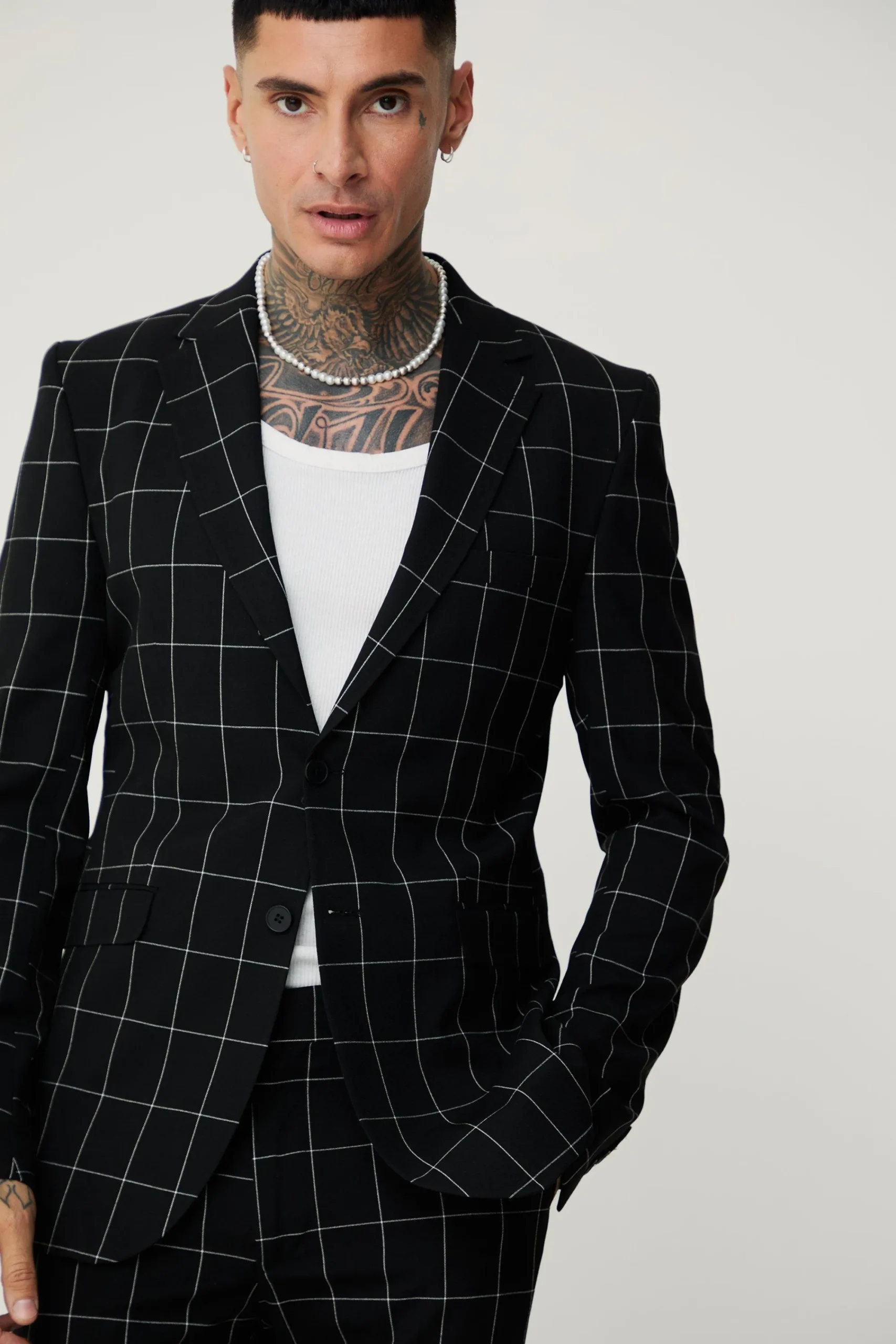 boohooMAN Tall Window Pane Check Skinny Fit Blazer | UK| Suits & Tailoring