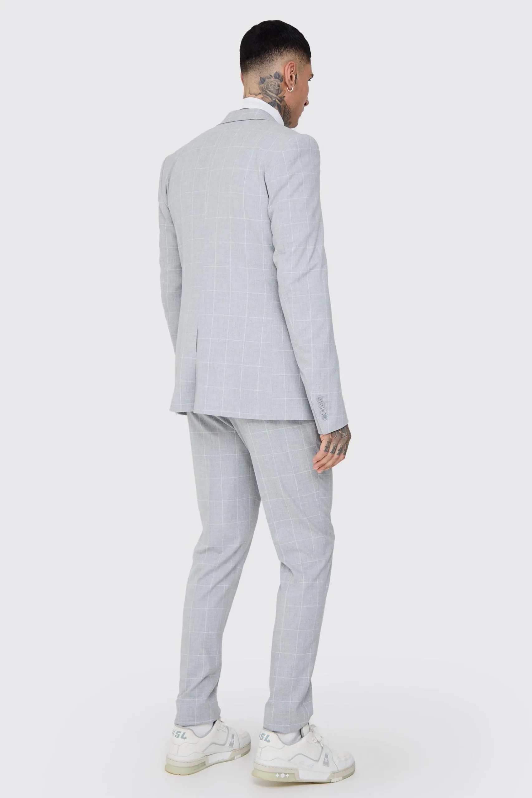 boohooMAN Tall Window Pane Check Skinny Fit Suit In | UK| Sets & Co-Ords