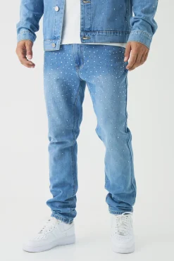 boohooMAN Tapered Rigid Rhinestone Jeans | UK| Trousers|Jeans