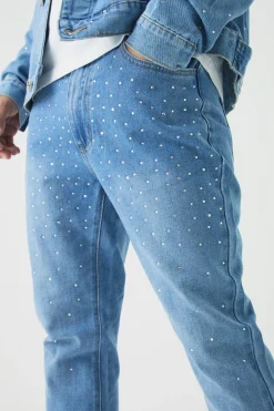 boohooMAN Tapered Rigid Rhinestone Jeans | UK| Trousers|Jeans