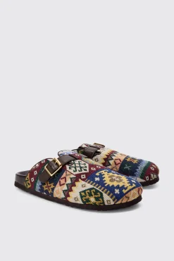 boohooMAN Tapestry Buckle Detail Mule | UK| Sliders & Slippers