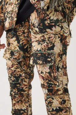 boohooMAN Tapestry Stacked Flared Cargo Trousers | UK| Trousers|Cargos