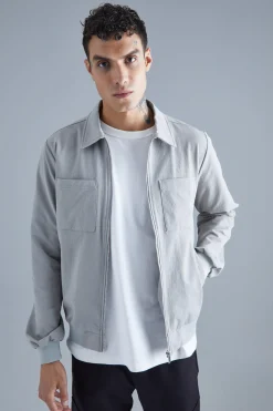 boohooMAN Technical Stretch Harrington With Patch Pockets | UK| Coats & Jackets