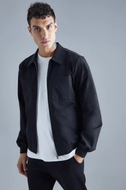boohooMAN Technical Stretch Harrington With Patch Pockets | UK| Coats & Jackets