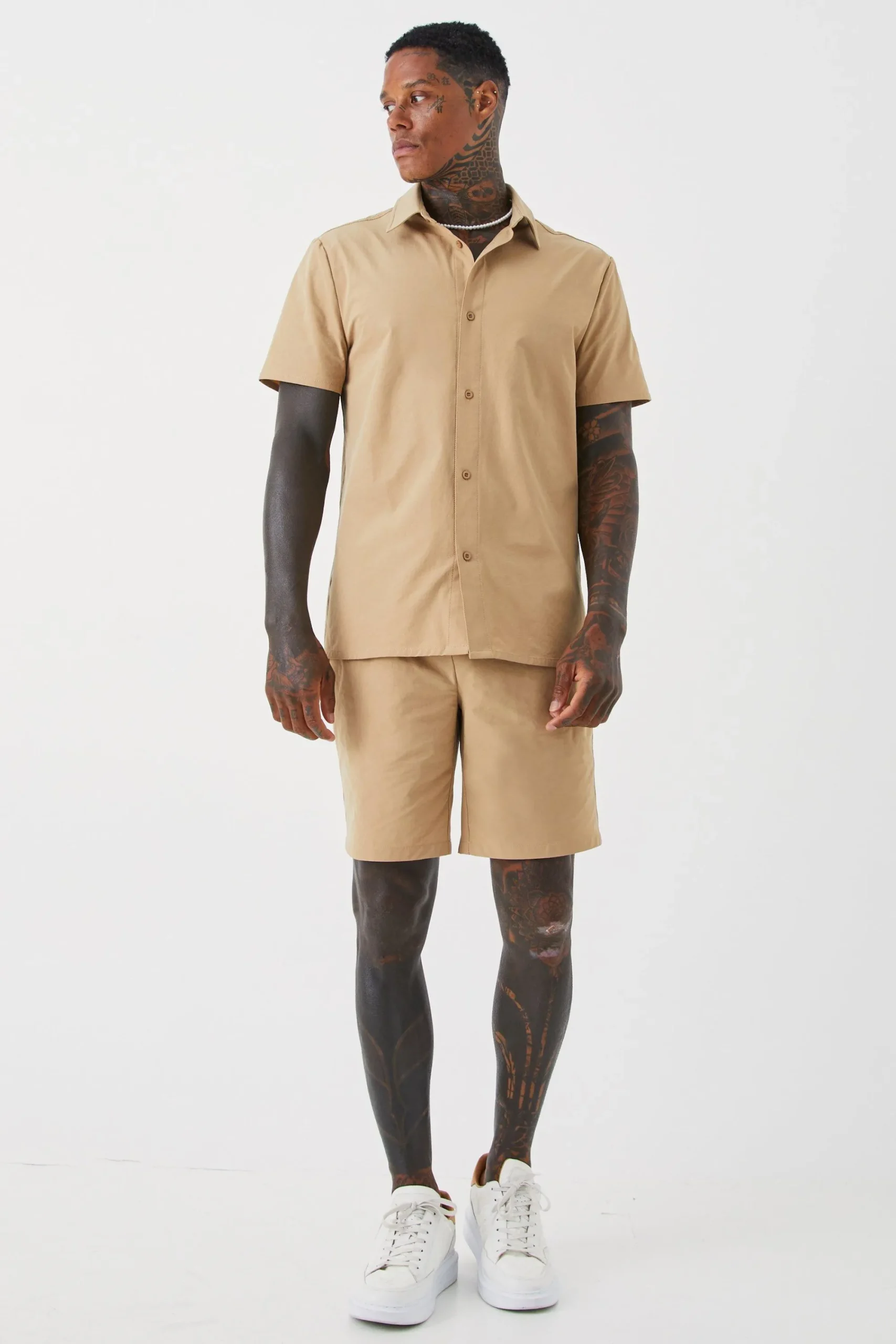 boohooMAN Technical Stretch Shirt & Short | UK| Sets & Co-Ords