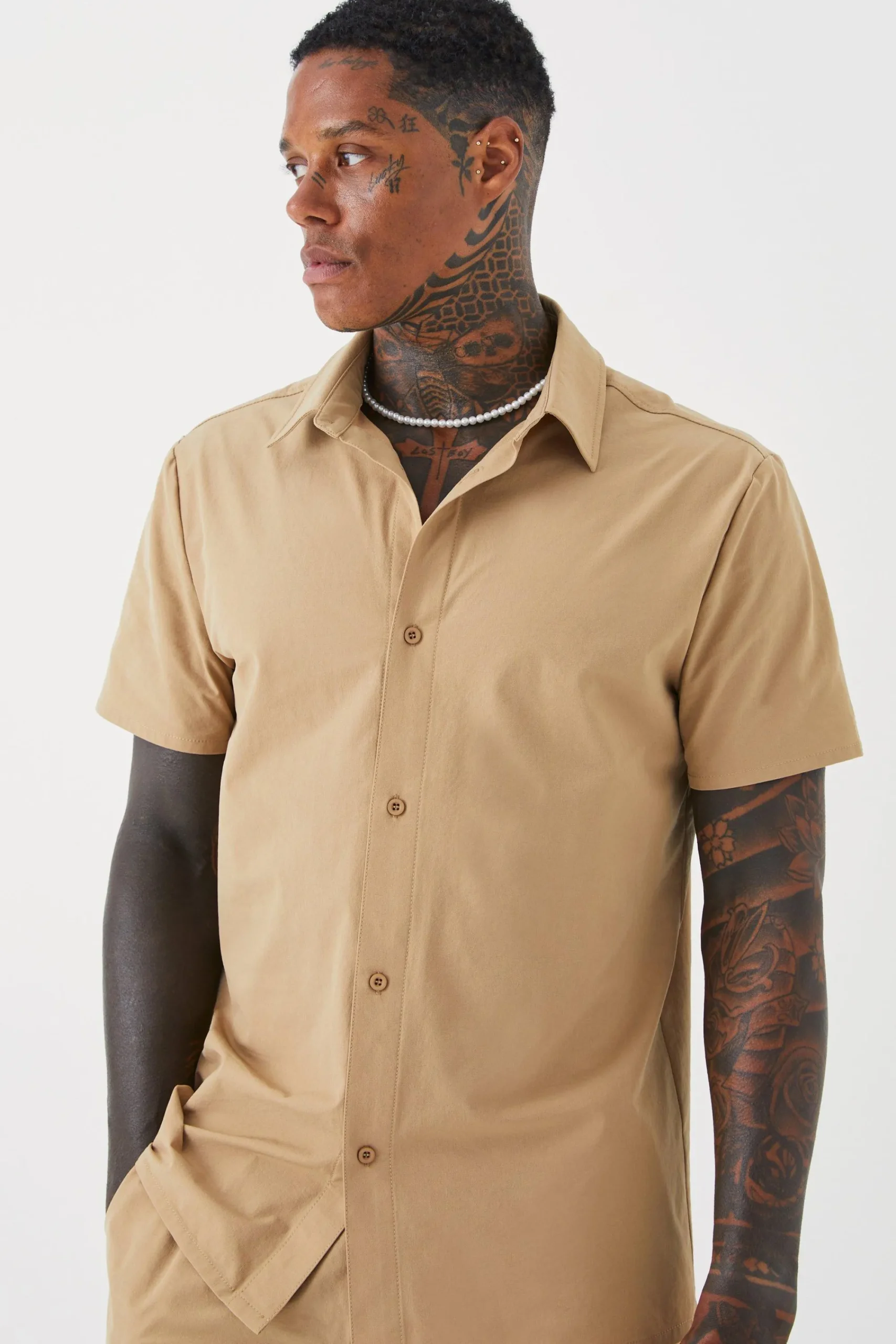 boohooMAN Technical Stretch Shirt & Short | UK| Sets & Co-Ords