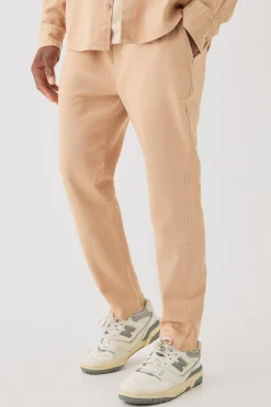 boohooMAN Textured Elasticated Waist Straight Fit Trousers | UK| Trousers