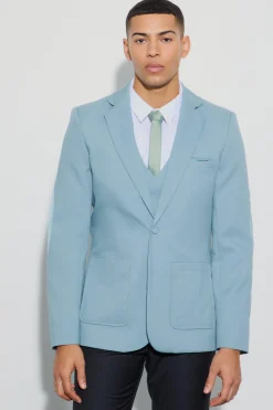 boohooMAN Textured Elbow Patch Slim Fit Blazer | UK| Suits & Tailoring