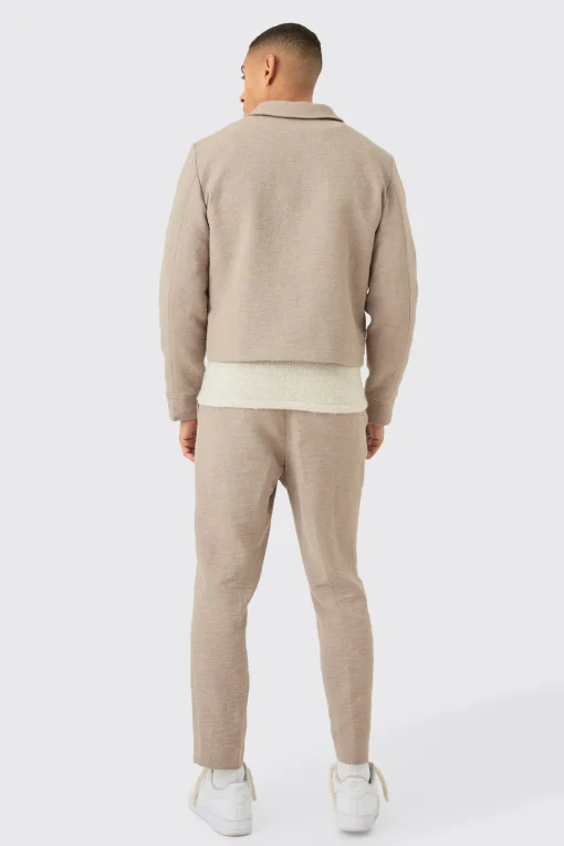 boohooMAN Textured Jacquard Fixed Waist Smart Tapered Trousers | UK| Suits & Tailoring|Trousers