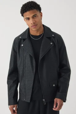 boohooMAN Textured PU Biker Jacket In | UK| Coats & Jackets