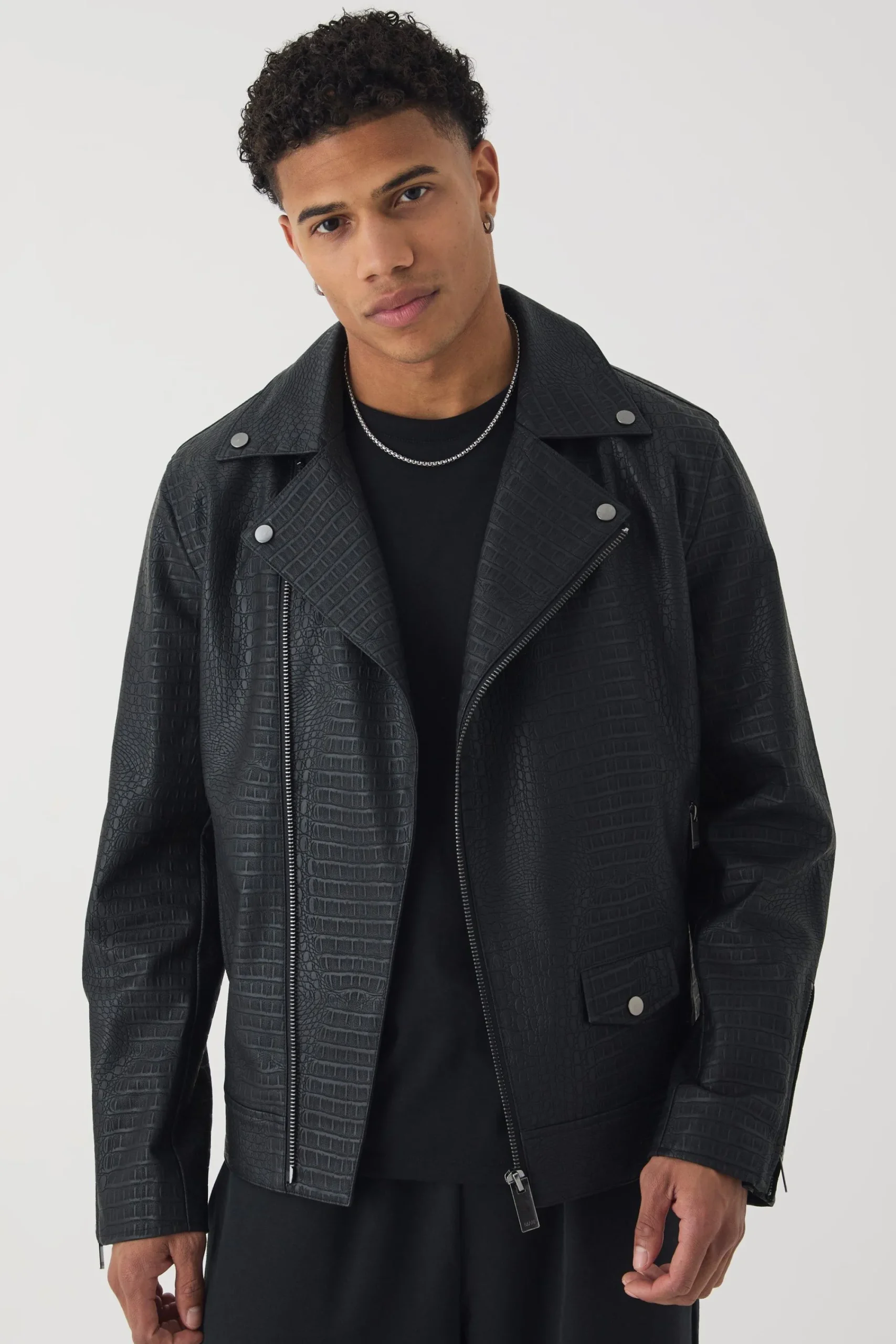 boohooMAN Textured PU Biker Jacket In | UK| Coats & Jackets