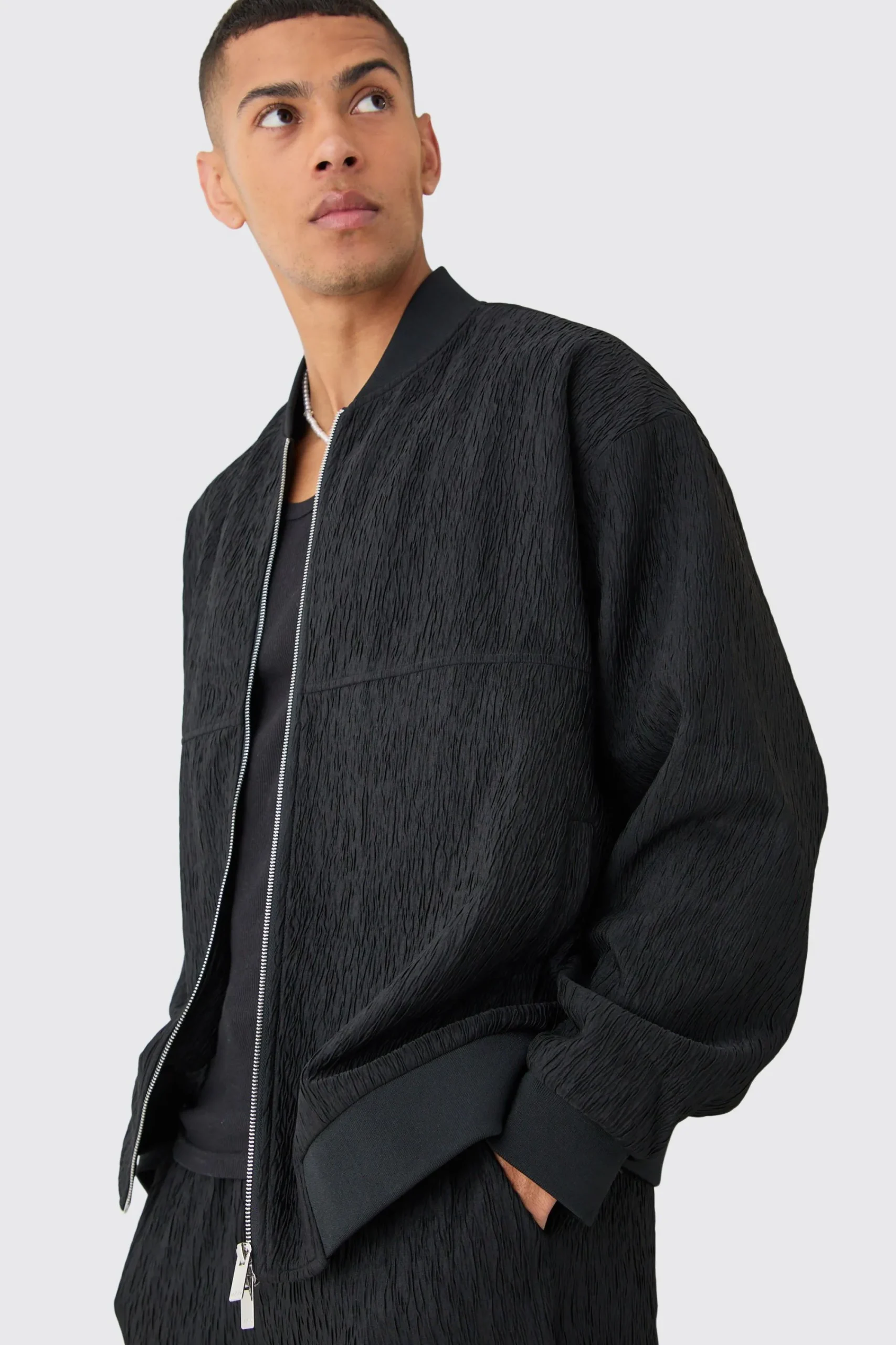 boohooMAN Textured Satin Oversized Bomber Jacket | UK| Suits & Tailoring